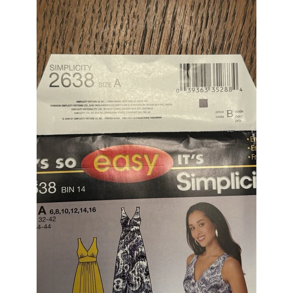 Simplicity Pattern 2638 Empire Sundress Maxi Dress Sizes 6 8 10 12 14 16